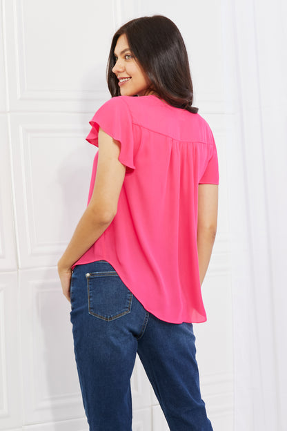 Sew In Love Just For You Full Size Short Ruffled sleeve length Top in Hot Pink